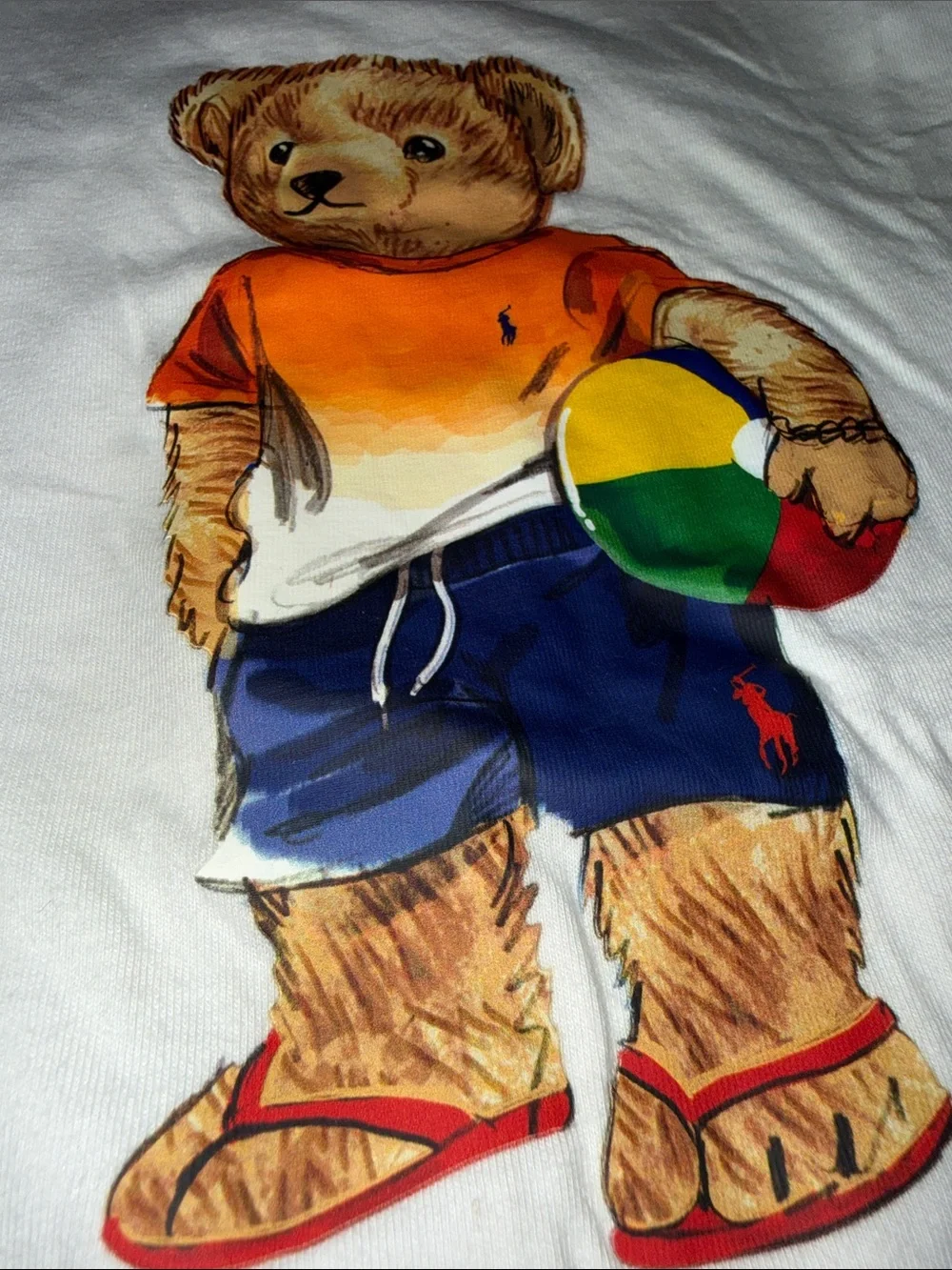 Ralph Lauren White Tee with Polo Bear Holding Beach Ball